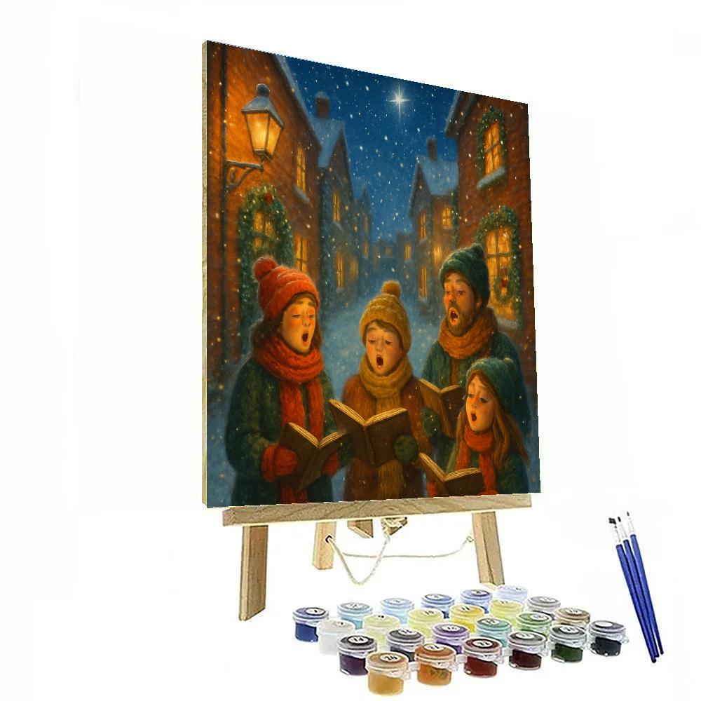 Starlit Carolers In Snowy Alley paint by color