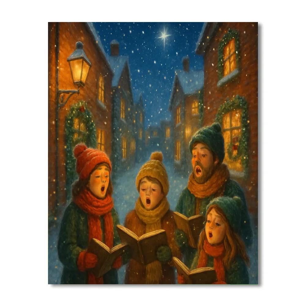 Starlit Carolers In Snowy Alley paint by color