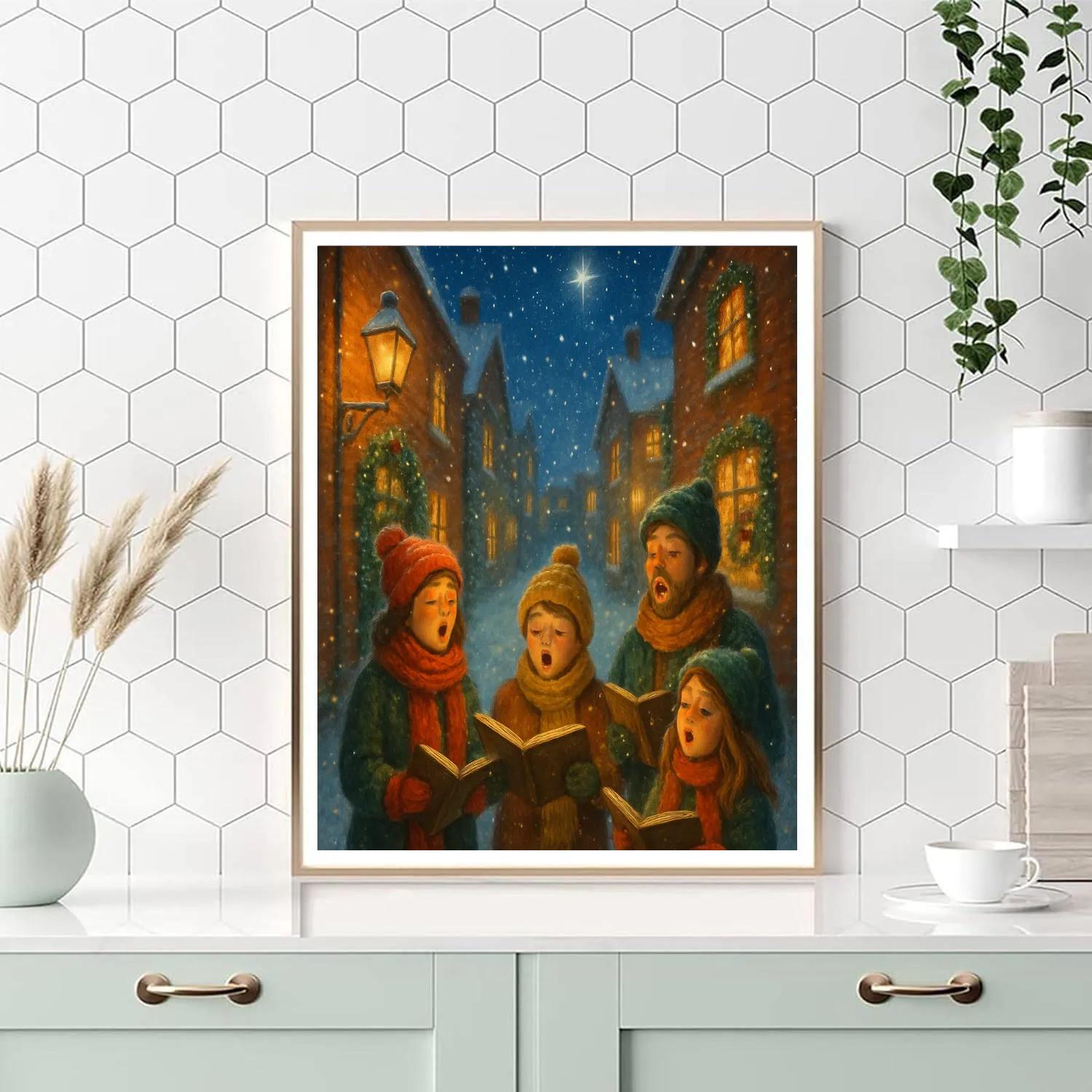 Starlit Carolers In Snowy Alley paint by color