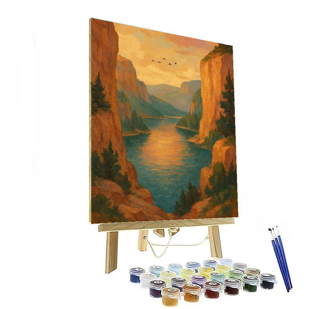 Golden Hour Cliff Lake Overlook Paint by numbers art