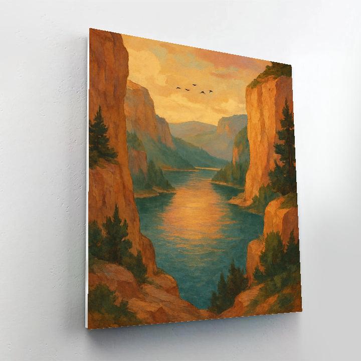 Golden Hour Cliff Lake Overlook Paint by numbers art