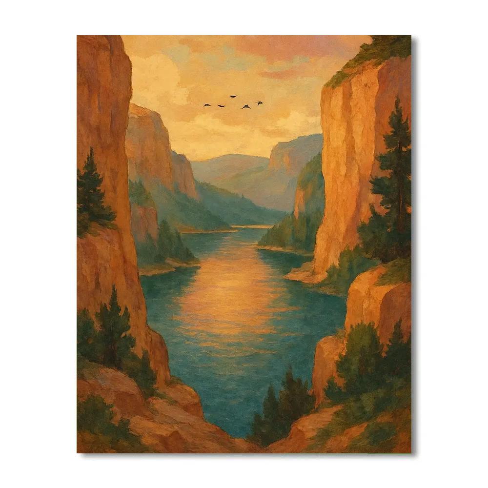 Golden Hour Cliff Lake Overlook Paint by numbers art