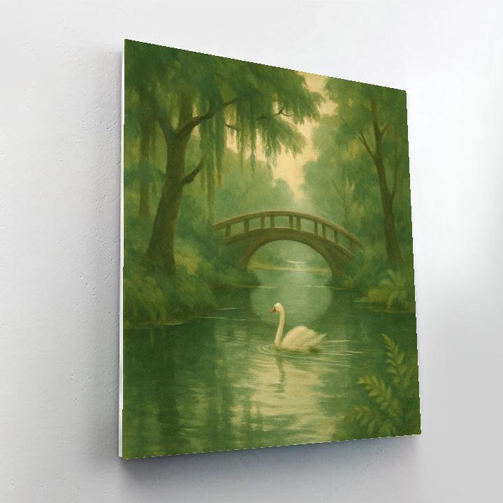 Quiet Forest Pond With Arched Footbridge Paint by numbers kits