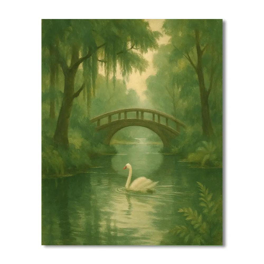 Quiet Forest Pond With Arched Footbridge Paint by numbers kits