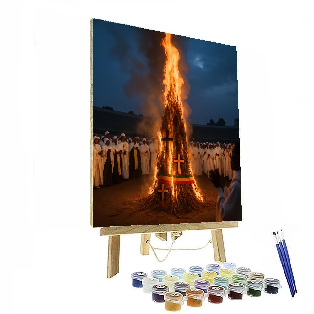 Meskel Bonfire Gathering At Meskel Square Addis Ababa paint by color