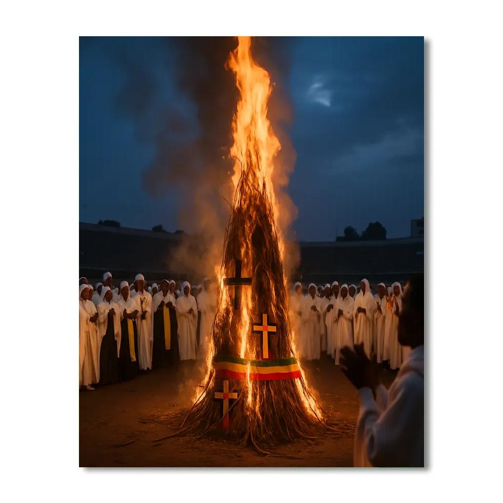 Meskel Bonfire Gathering At Meskel Square Addis Ababa paint by color