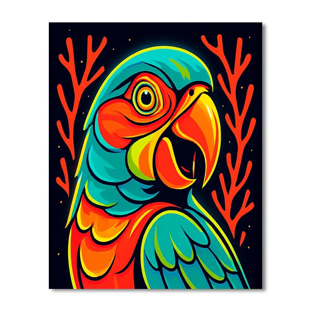 Neon Reef Parrot DIY paint by numbers