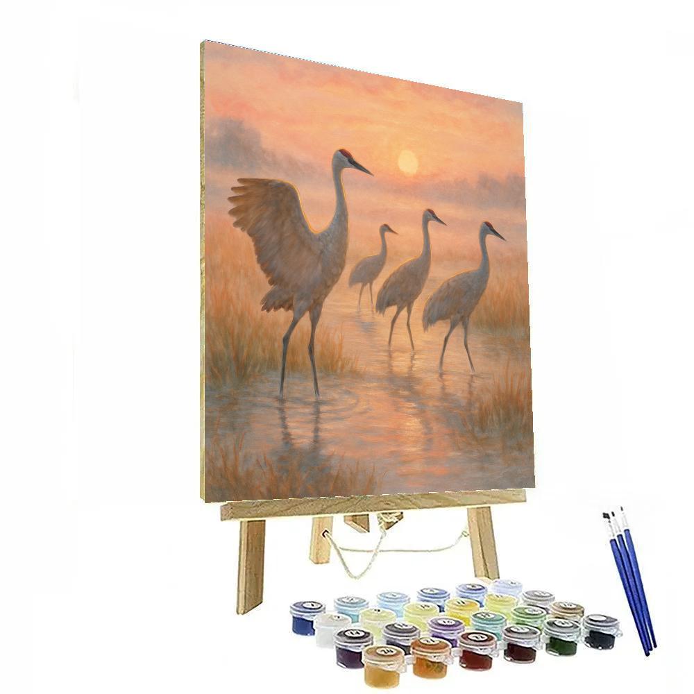 Cranes Crossing The Sunrise Marsh Ribbon painting number kit