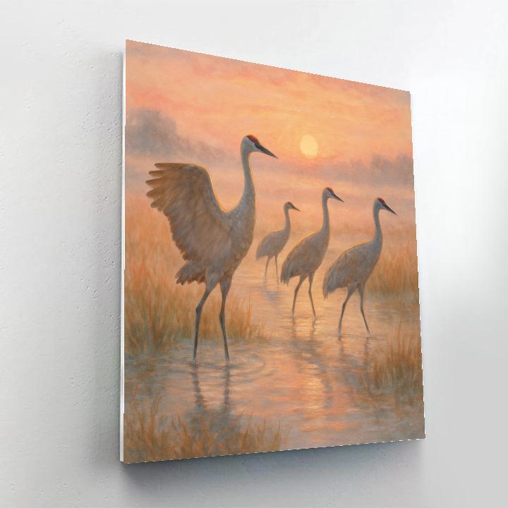 Cranes Crossing The Sunrise Marsh Ribbon painting number kit