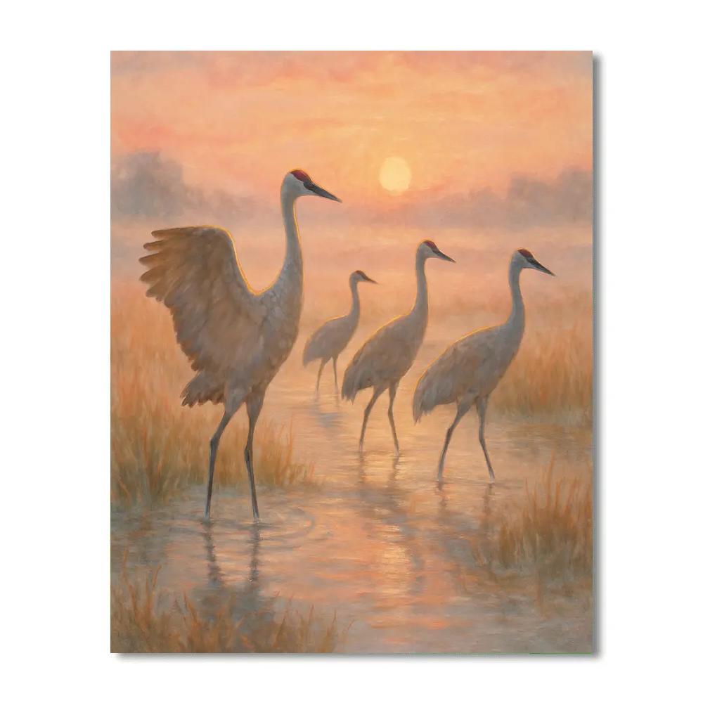 Cranes Crossing The Sunrise Marsh Ribbon painting number kit