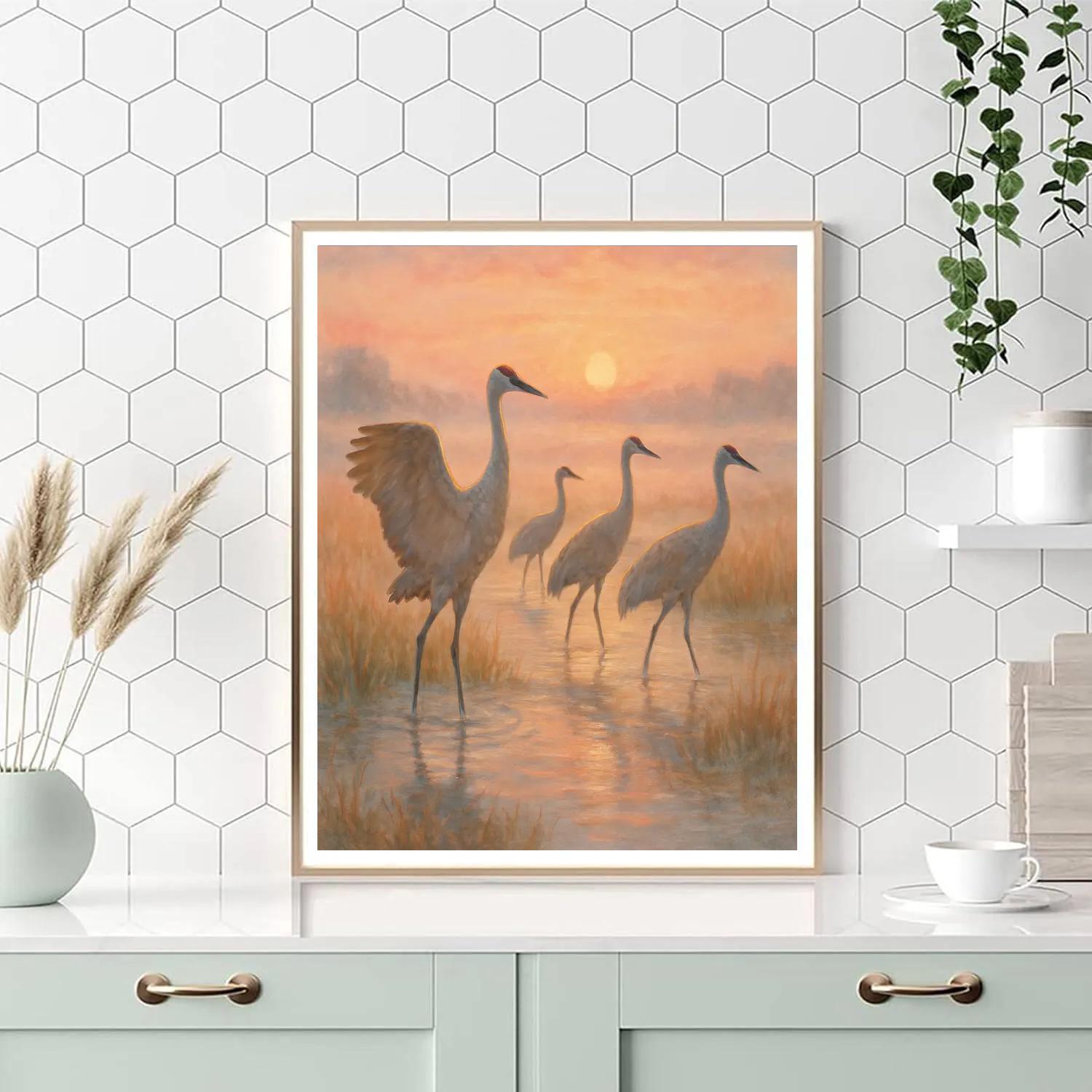 Cranes Crossing The Sunrise Marsh Ribbon painting number kit