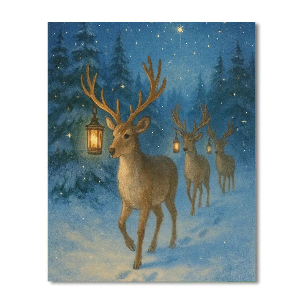 Reindeer Lantern Parade Painting by numbers kit