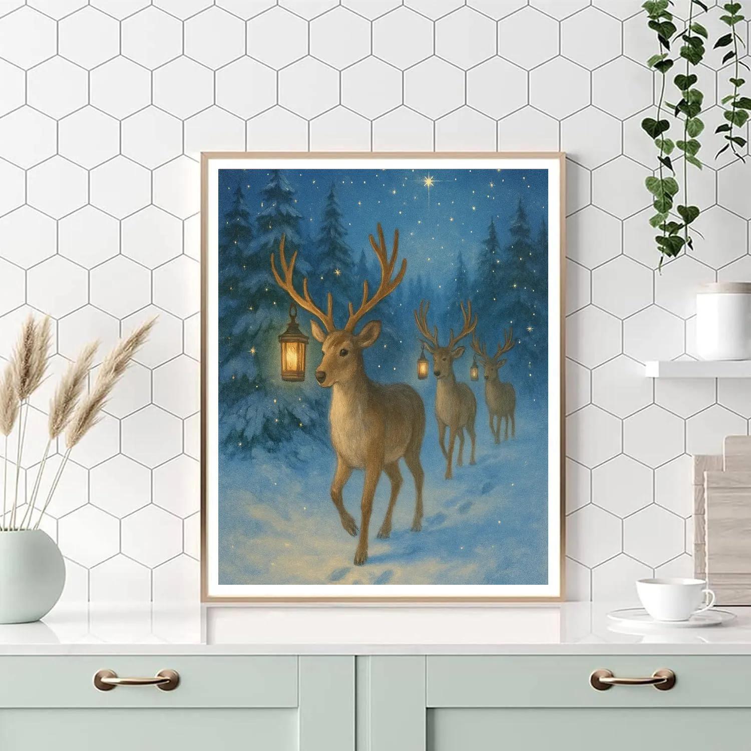 Reindeer Lantern Parade Painting by numbers kit