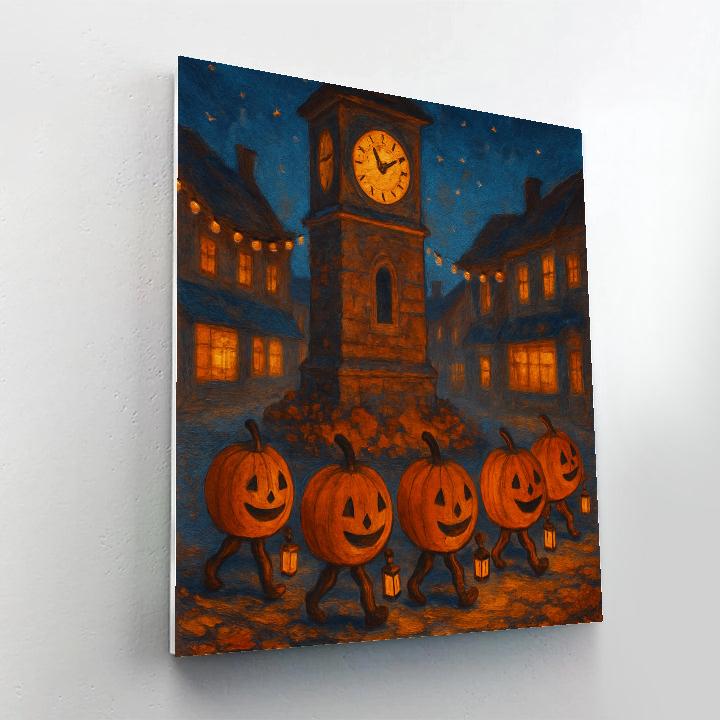 Cozy Clocktower Pumpkin Parade paint by number