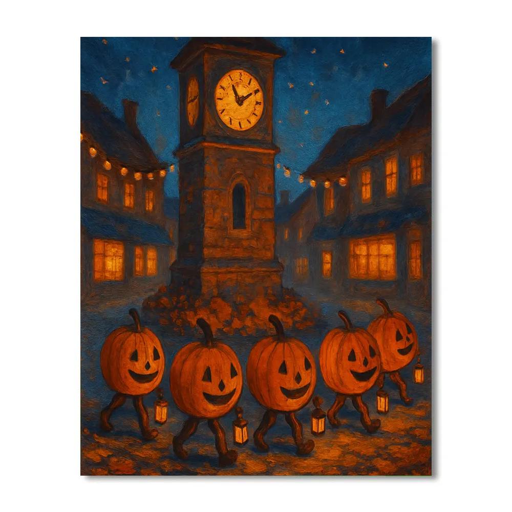 Cozy Clocktower Pumpkin Parade paint by number