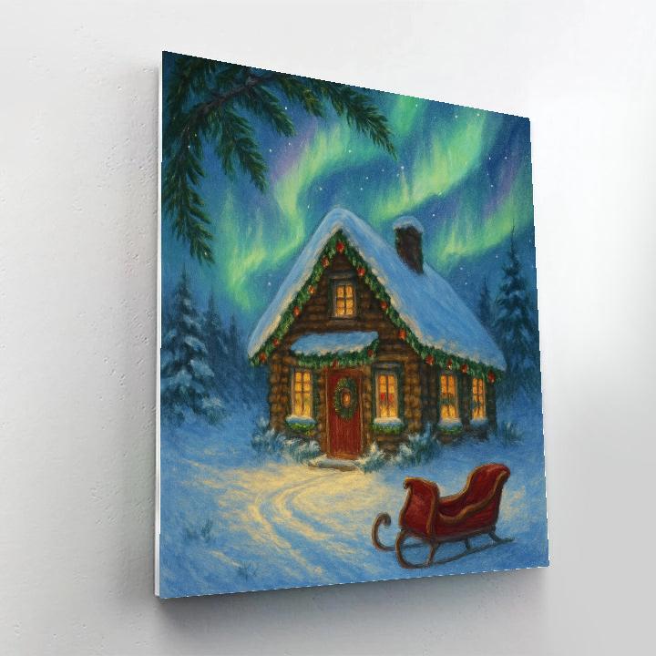 Santa Cottage Under Aurora Veil paint by color