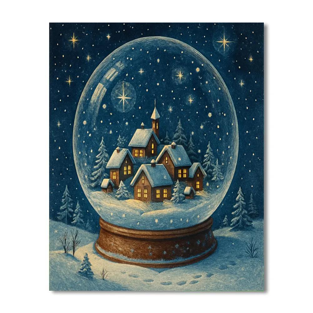 Snowglobe Cosmic Village Number painting