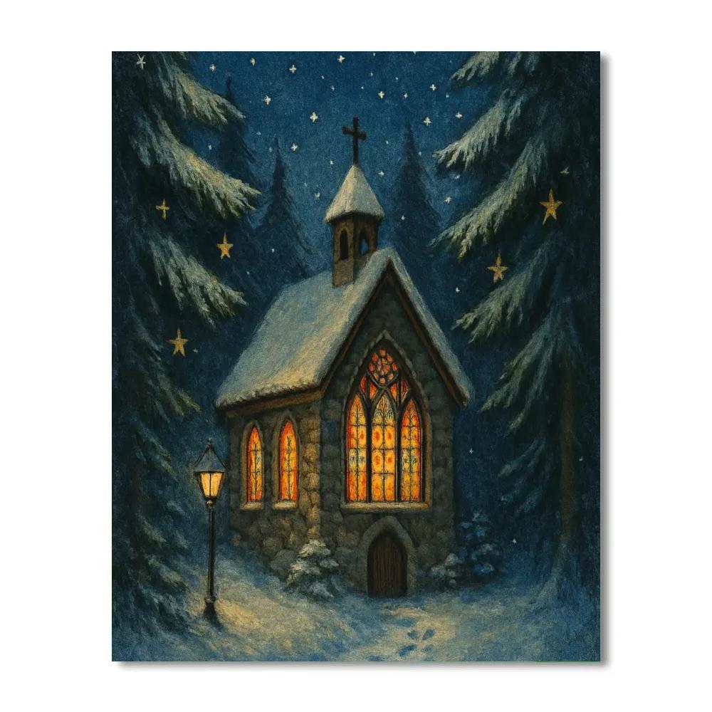 Silent Night Forest Chapel painting number kit