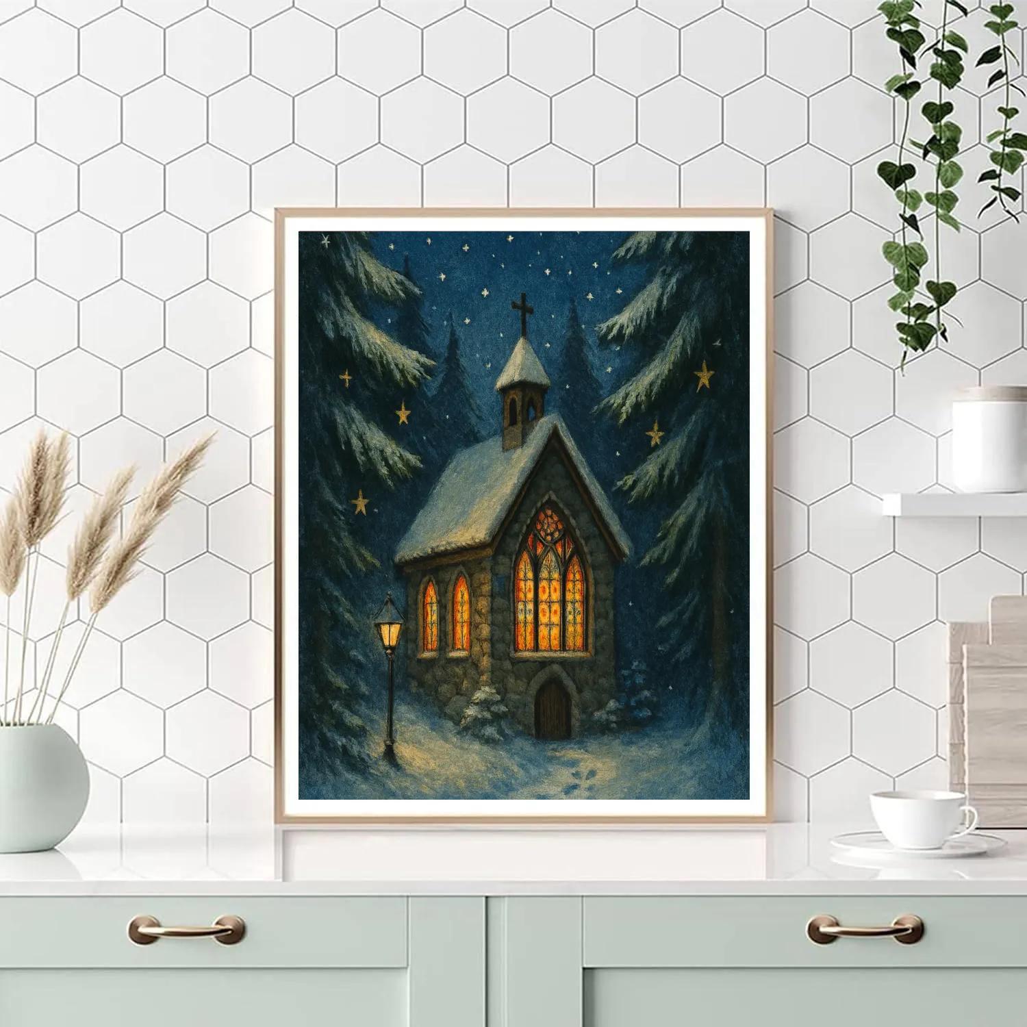 Silent Night Forest Chapel painting number kit