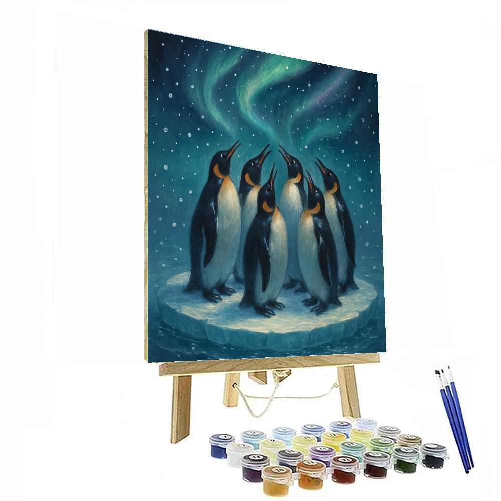 Penguin Choir At The Polar Lights Paint by numbers art