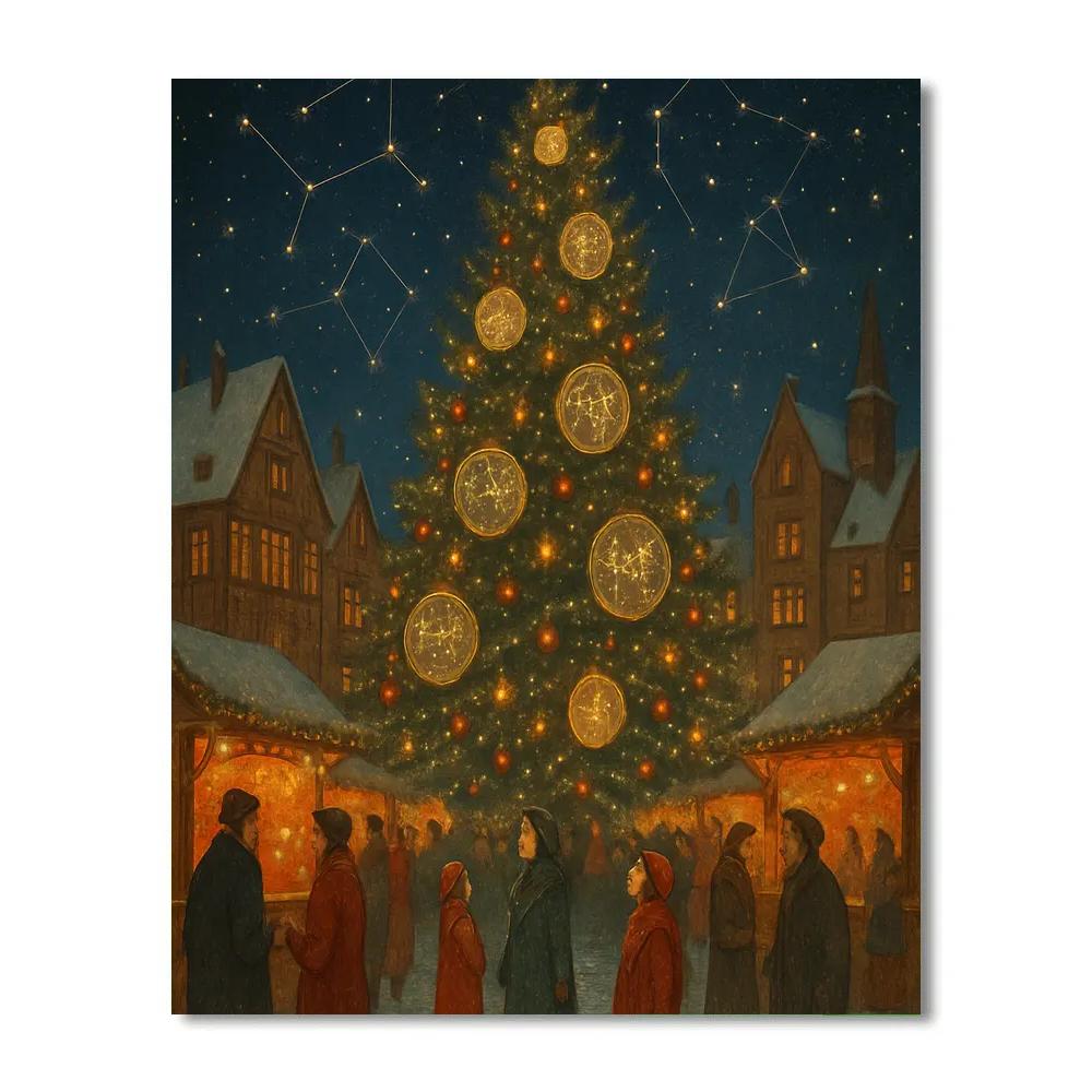 Star Map Snowy Town Square Numbered painting kits