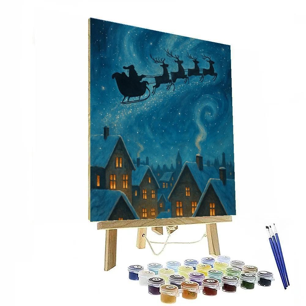 Cosmic Sleigh Over City Rooftops Paint by numbers kits