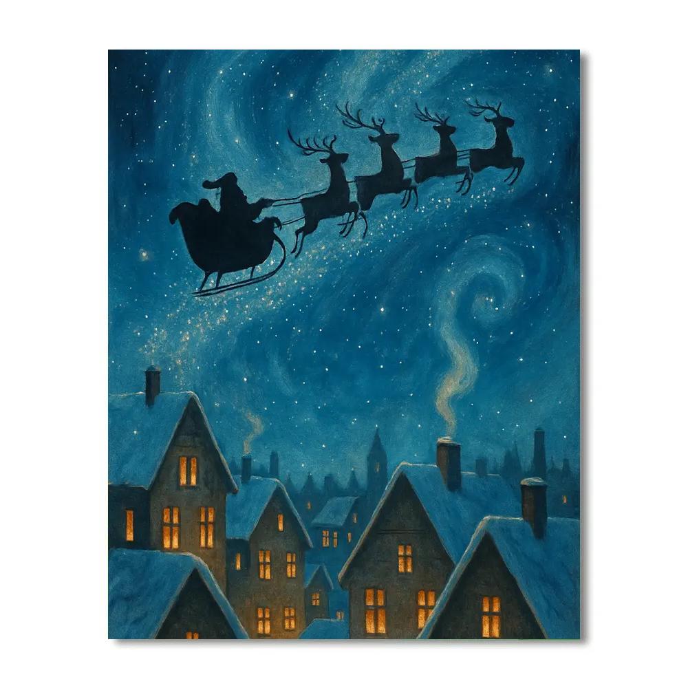 Cosmic Sleigh Over City Rooftops Paint by numbers kits