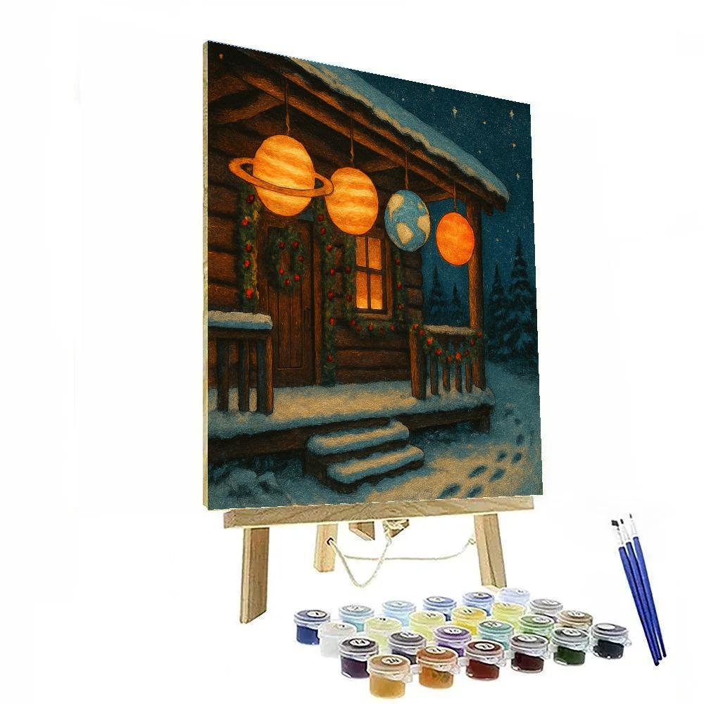 Winter Cabin Planet Lanterns Paint by numbers art