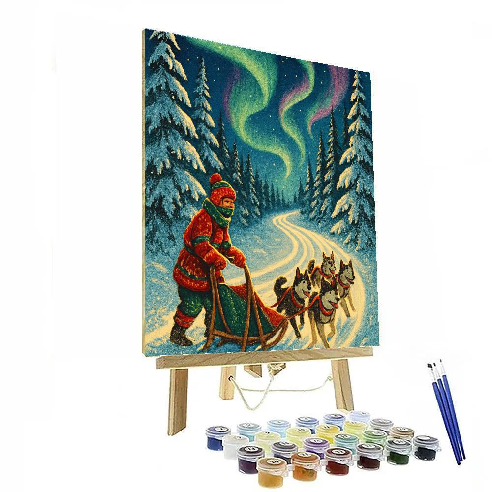 Northern Lights Dog Sled Trail paint by numbers