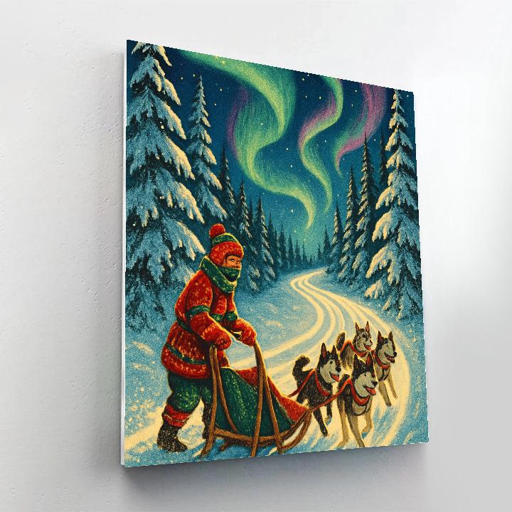 Northern Lights Dog Sled Trail paint by numbers