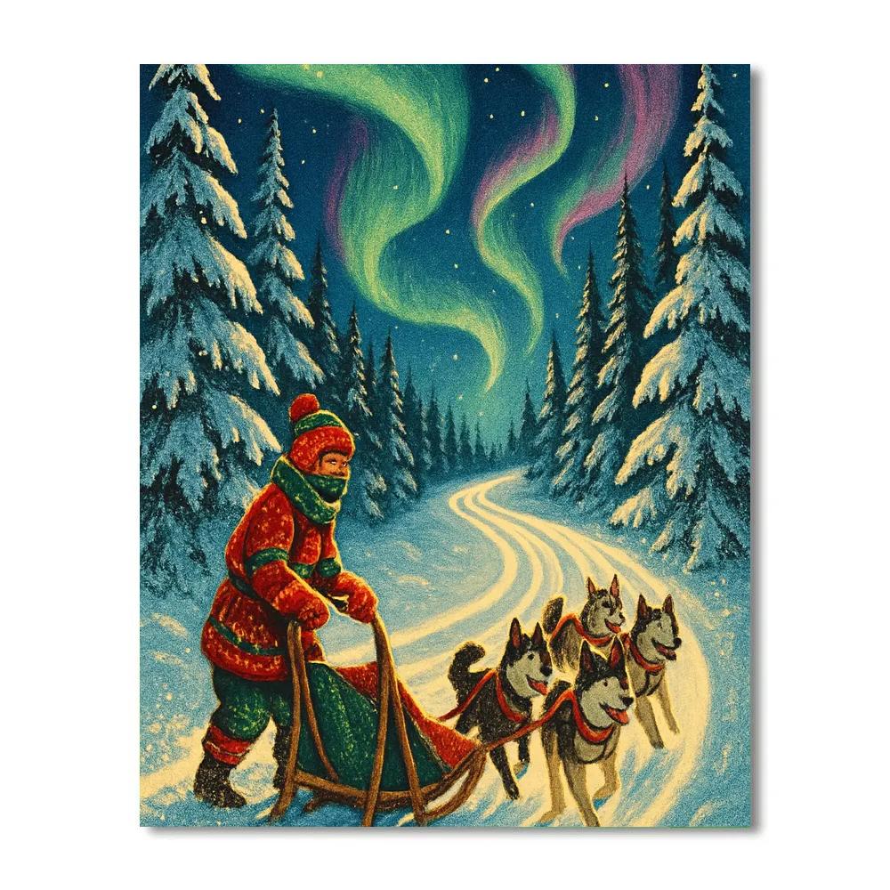 Northern Lights Dog Sled Trail paint by numbers