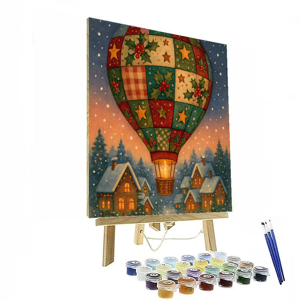 Holiday Hot Air Balloon Over Village Paint by numbers kits