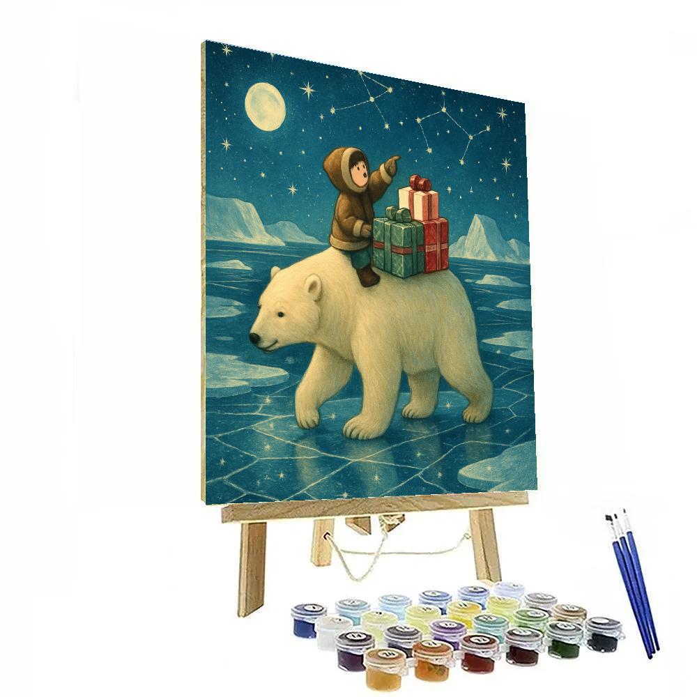 Midnight Polar Bear Gift Patrol Numbered painting kits