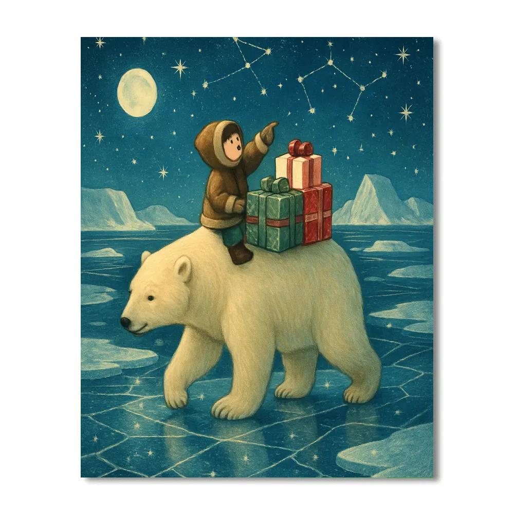 Midnight Polar Bear Gift Patrol Numbered painting kits