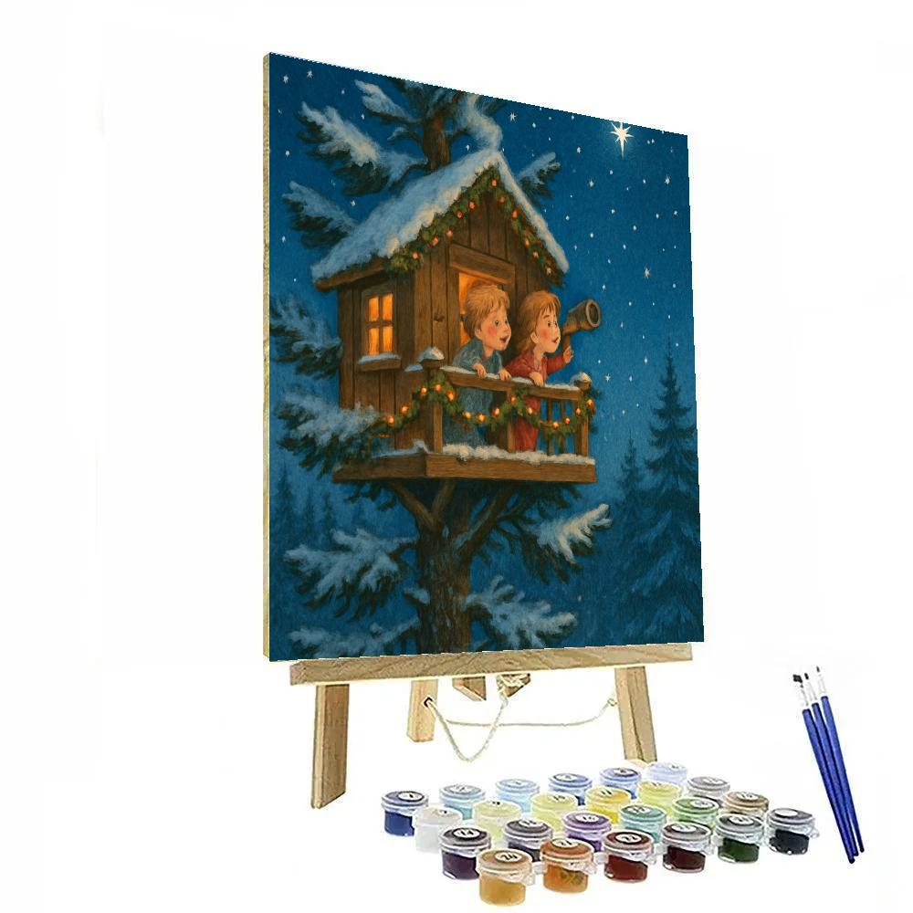 Snowy Telescope Treehouse Paint by numbers kits
