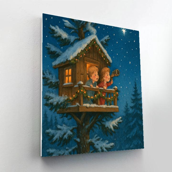 Snowy Telescope Treehouse Paint by numbers kits