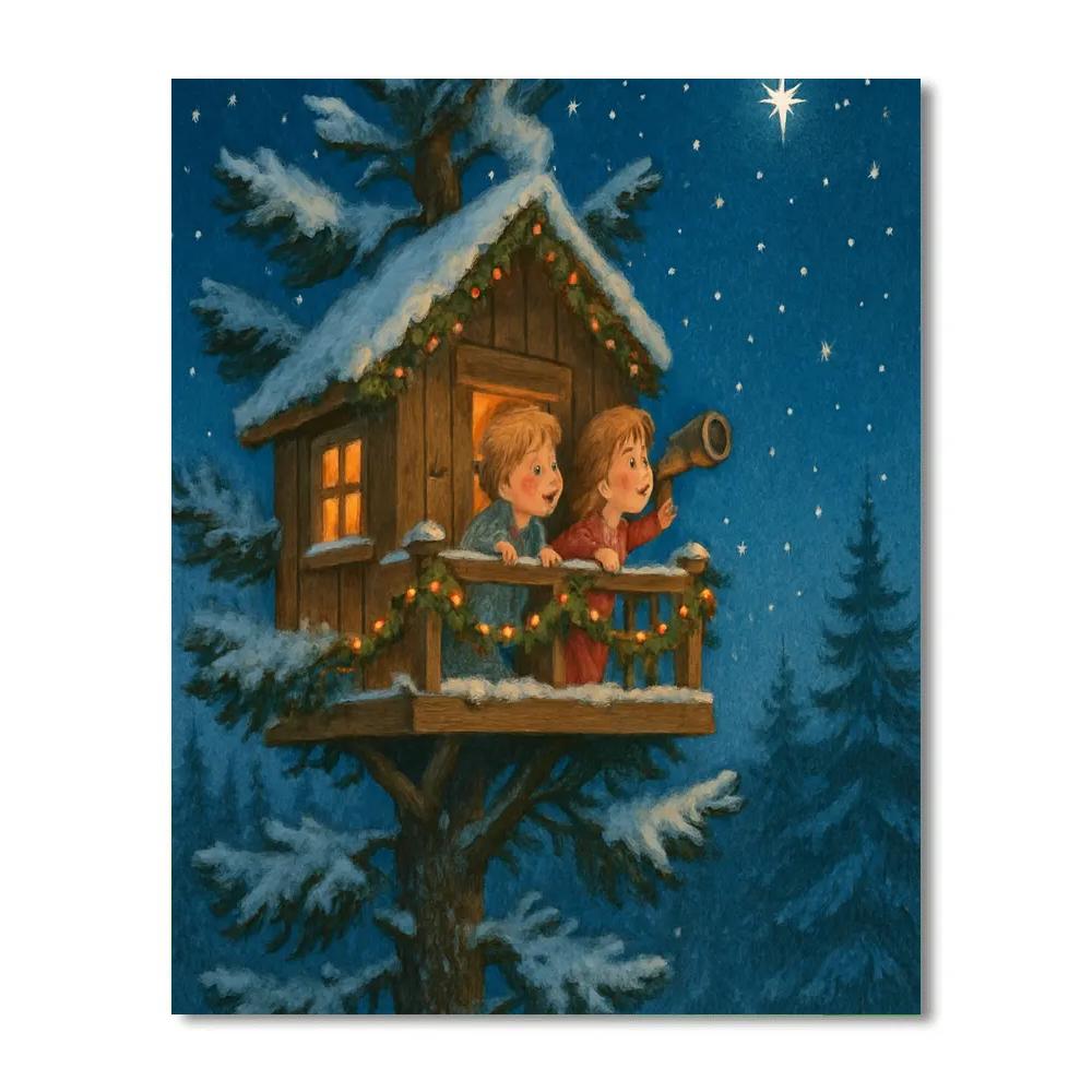 Snowy Telescope Treehouse Paint by numbers kits