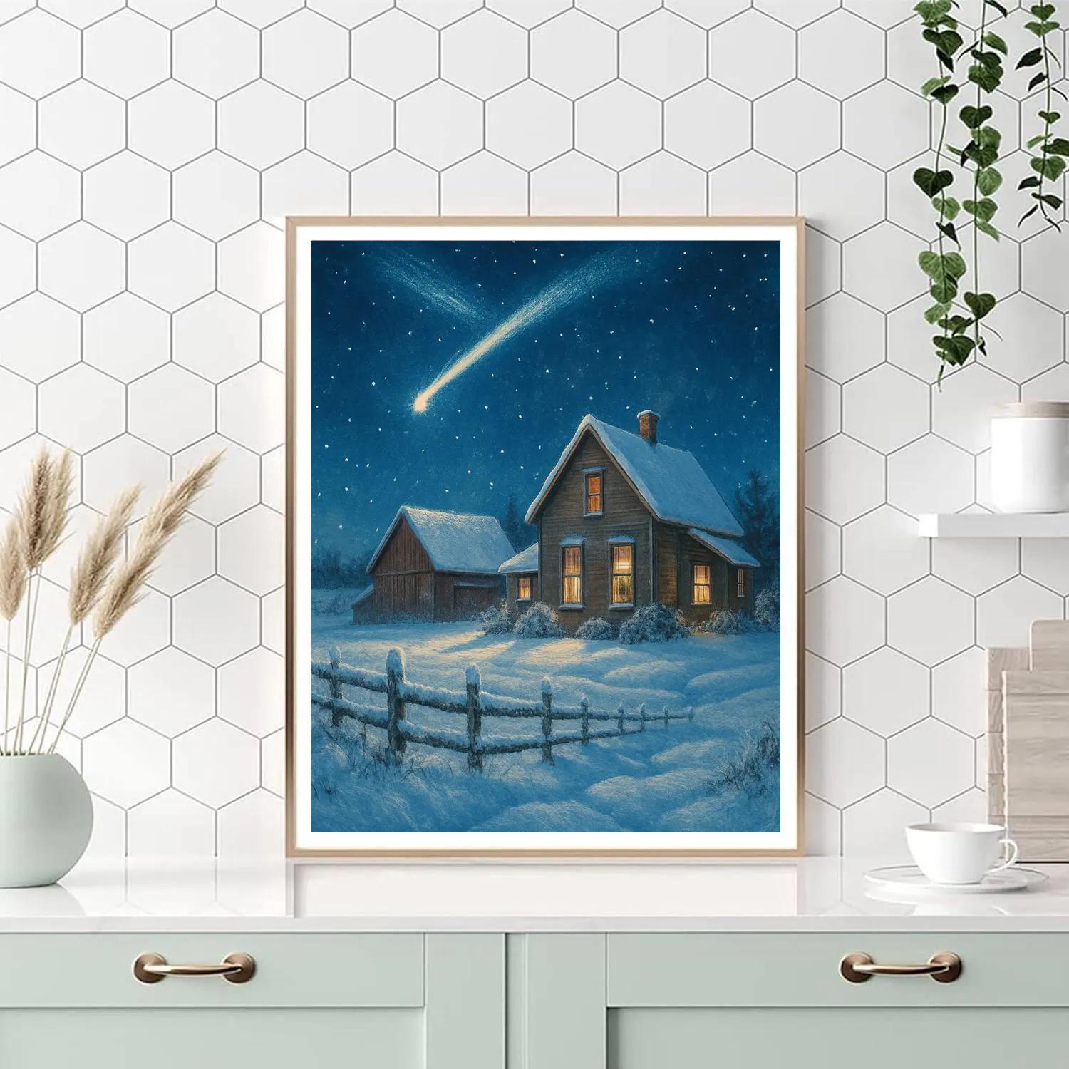 Christmas Comet Over Farmhouse Numbered painting kits