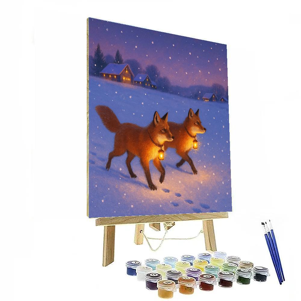 Lantern Foxes In Winter Field paint by color