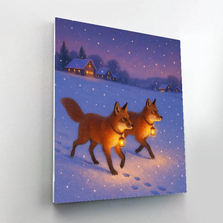 Lantern Foxes In Winter Field paint by color