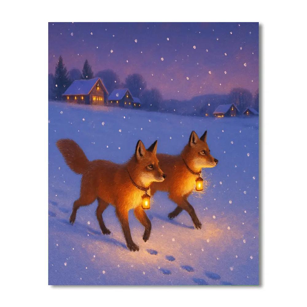 Lantern Foxes In Winter Field paint by color