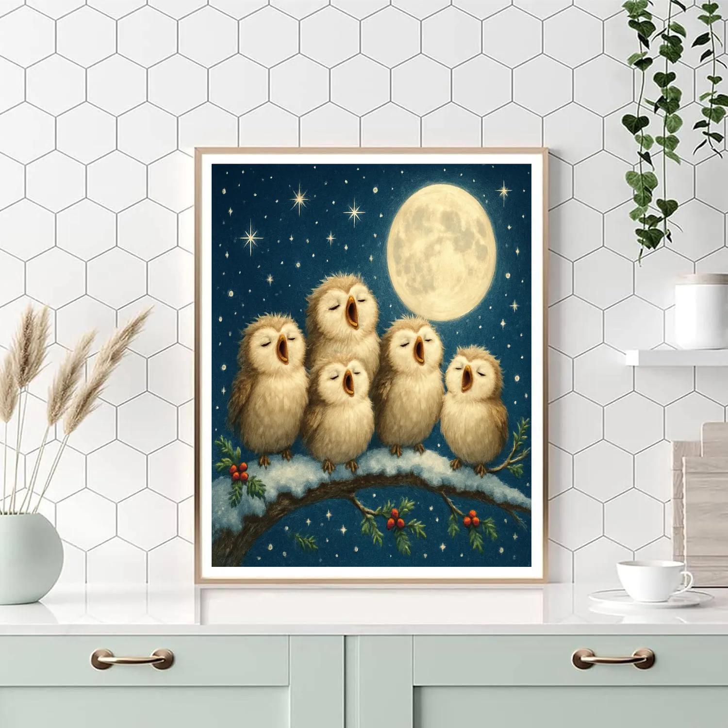 Celestial Caroling Owls Numbered painting kits