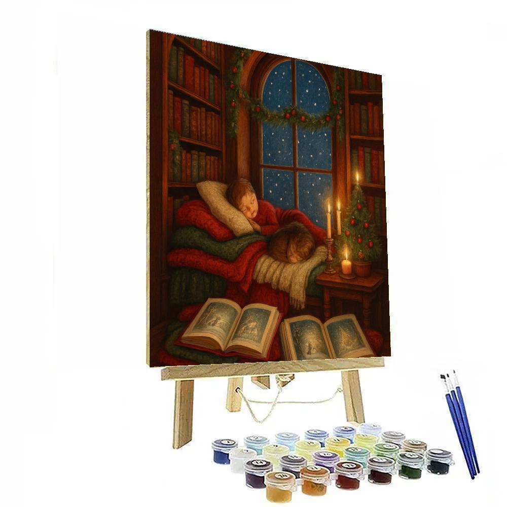 Moonlit Christmas Library Nook Painting by numbers kit