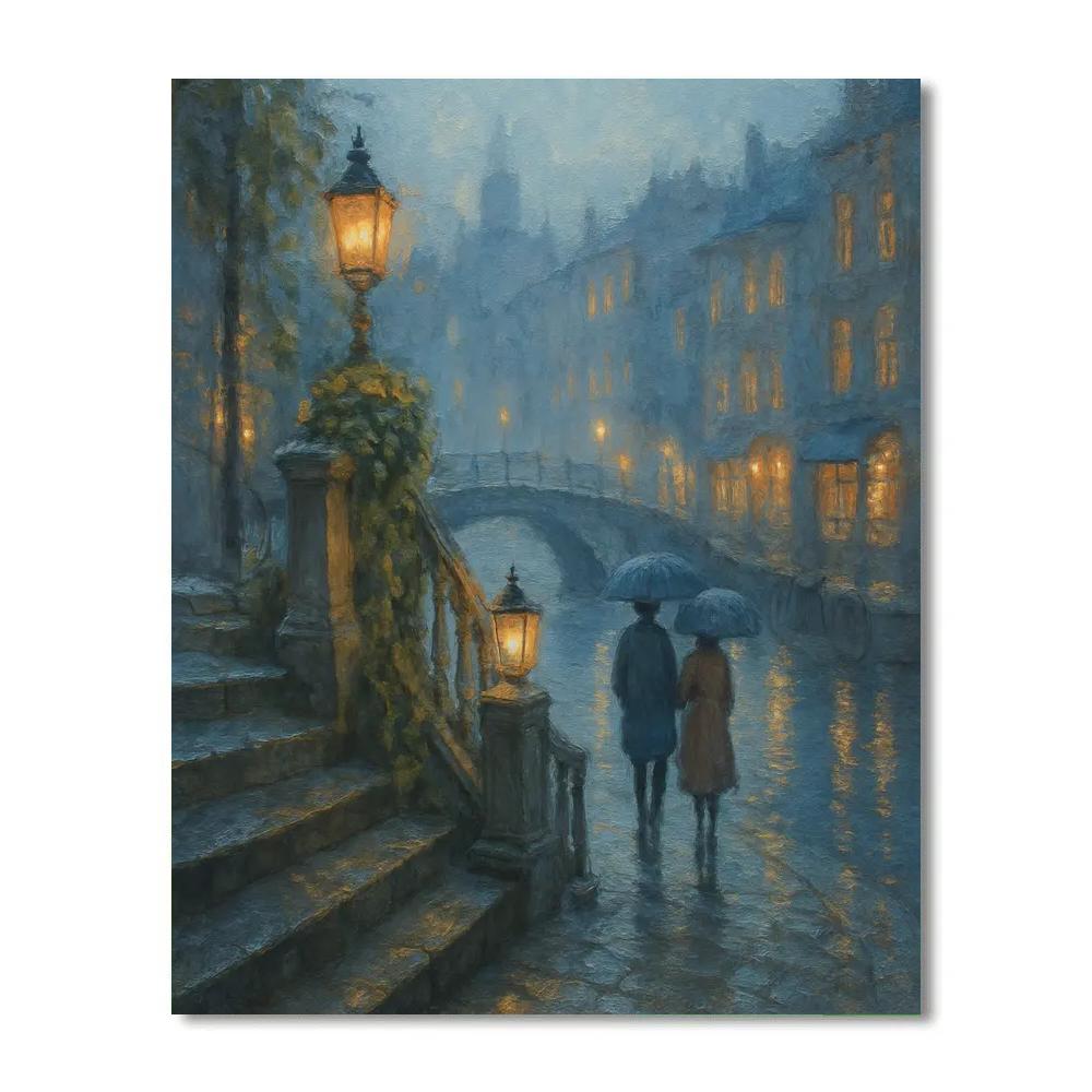 Lantern Mist Over The Canal Steps painting number kit