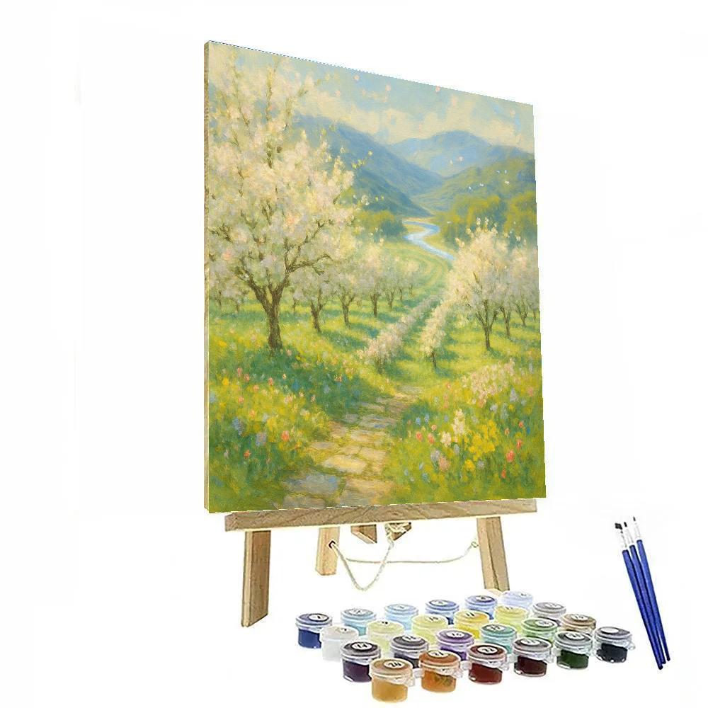 Sunlit Orchard Valley With Ribbon River Painting by numbers kit