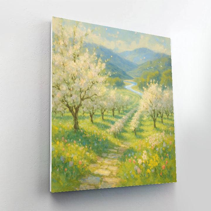 Sunlit Orchard Valley With Ribbon River Painting by numbers kit