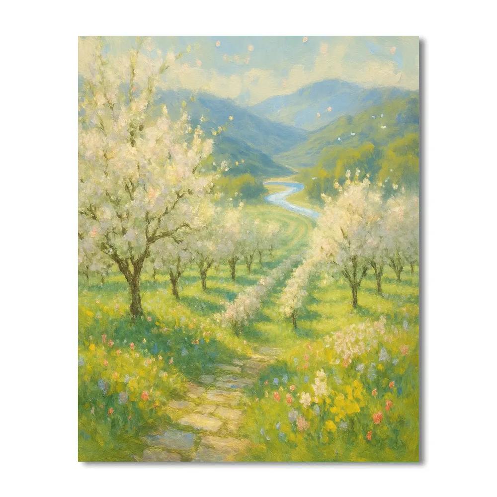 Sunlit Orchard Valley With Ribbon River Painting by numbers kit
