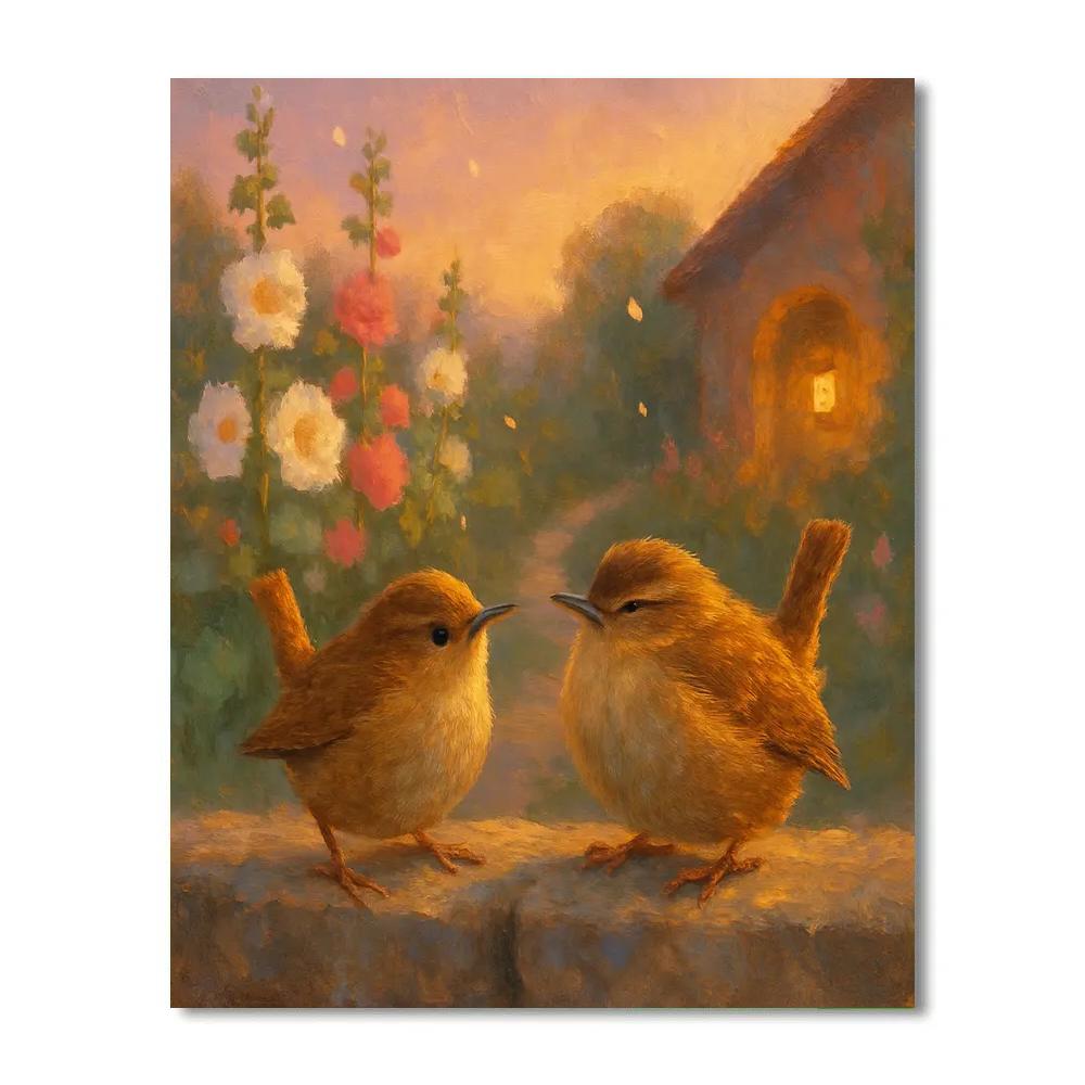 Lantern Light Wrens In The Cottage Garden paint by numbers