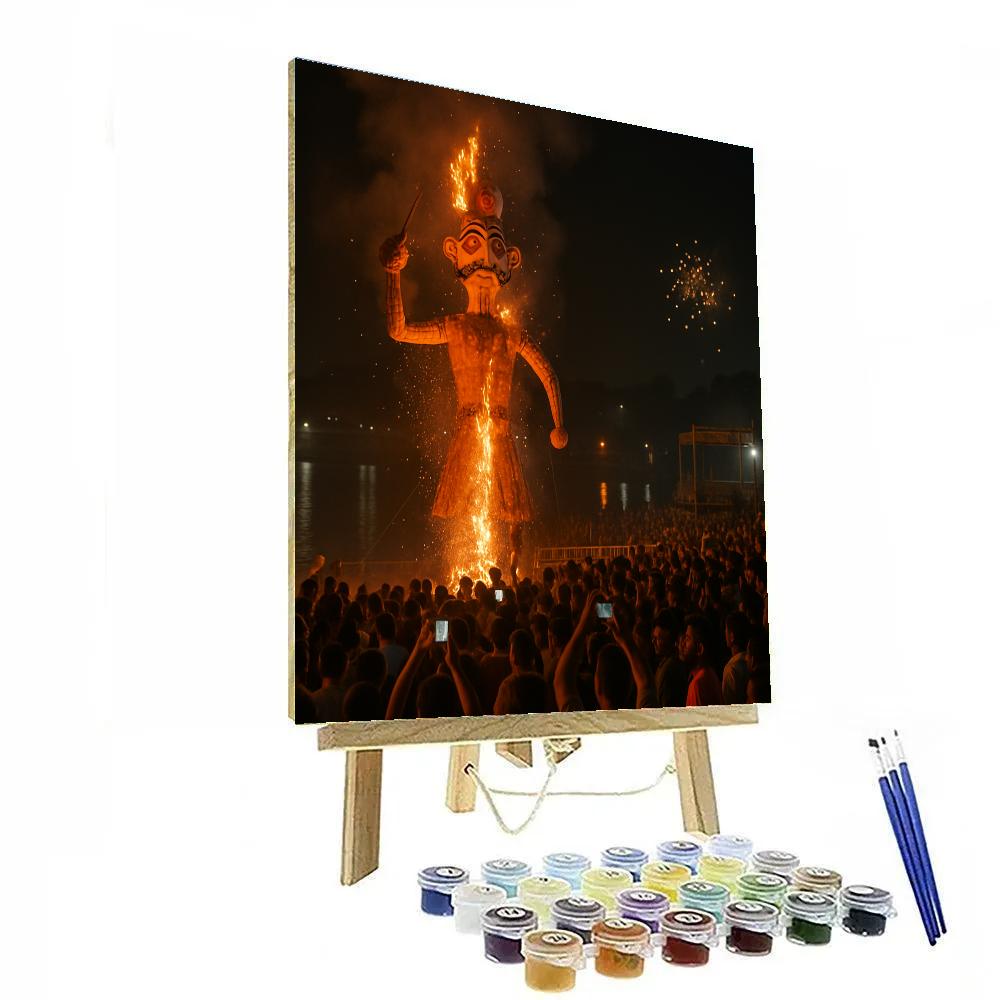 Dussehra Ravana Effigy Burning Varanasi paint by color