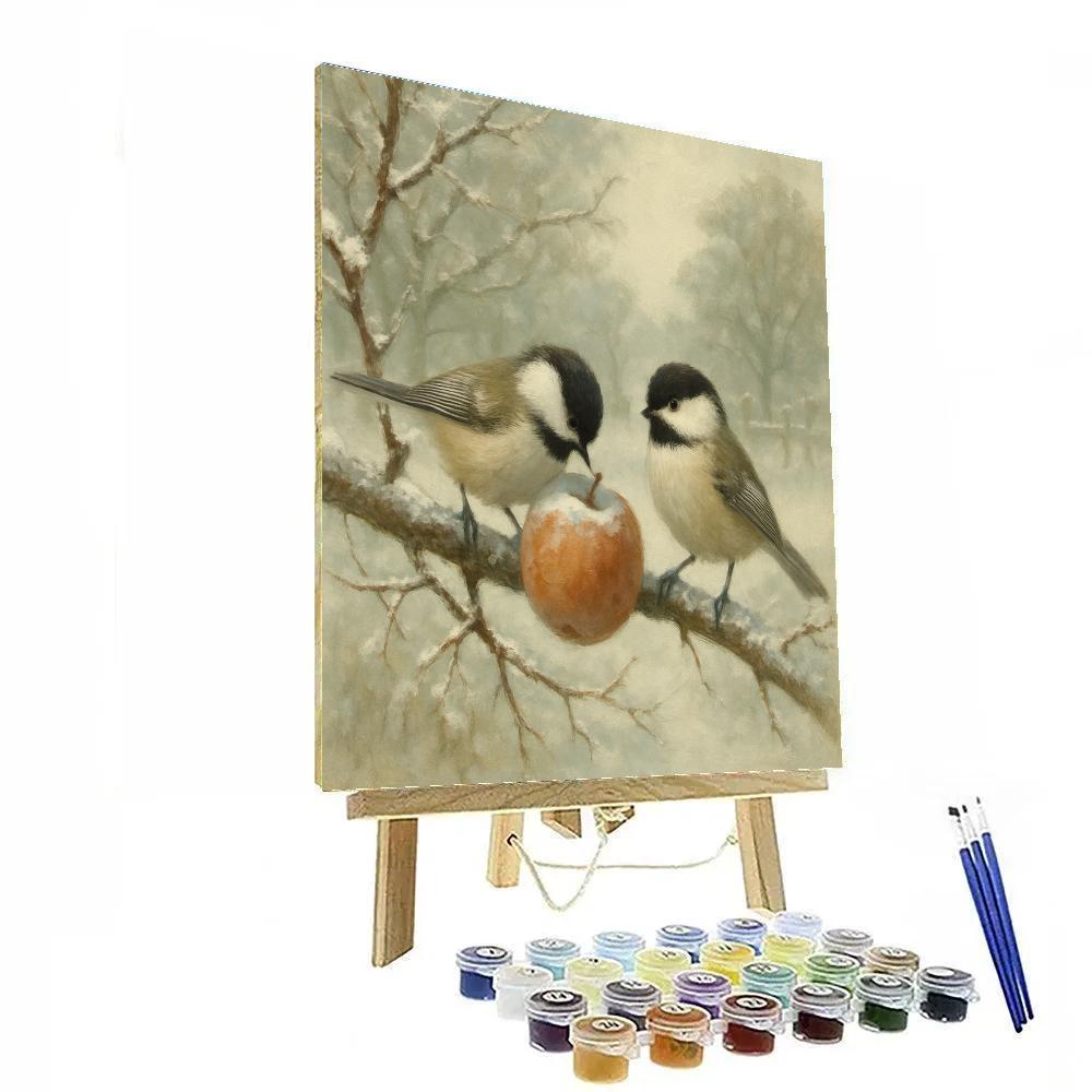 Snowy Orchard Chickadees And Winter Apples Numbered painting kits